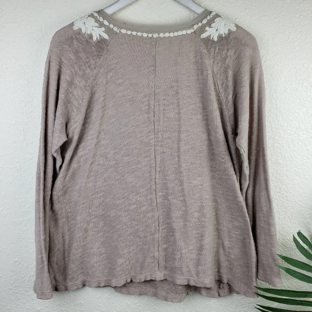 Anthropologie Meadow Rue Top Long Sleeve Boho Victorian Embroidered Beaded sz M